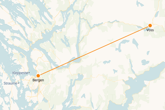 Bergen to Voss Train Map