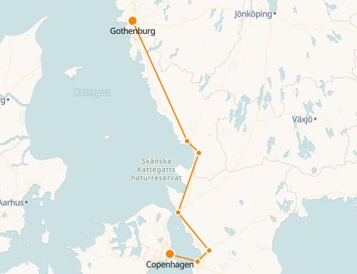 Copenhagen to Gothenburg Train Map