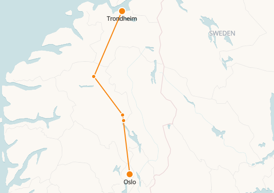 Trondheim to Oslo Train Map