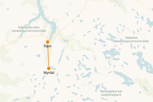 Myrdal to Flam Train Map