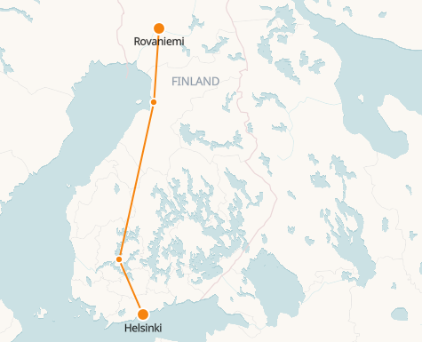 Rovaniemi to Helsinki Train Map