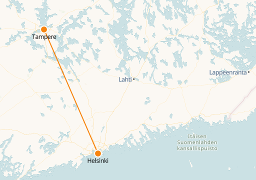 Tampere to Helsinki Train Map