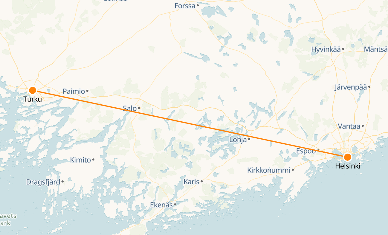 Helsinki to Turku Train Map
